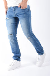 Straight Regular Fit Jeans “Mino” Blue Washed Distressed
