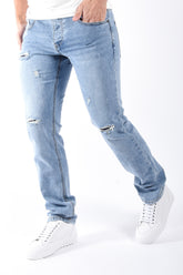 Straight Regular Fit Jeans “Mino” Light Blue Washed Distressed