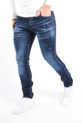 Slim Fit Stretch Jeans “Napoli” Blue Distressed / Splashed