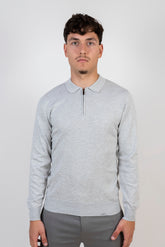 Premium Longsleeve Zip Polo "Lorenzo" Grey Melange