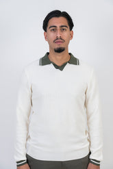 Premium Longsleeve Knit Polo "Leonardo" White / Green