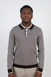 Premium Longsleeve Knit Polo "Masimo" Brown / Beige