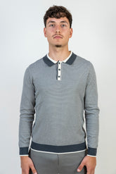 Premium Longsleeve Knit Polo "Masimo" Grey / White