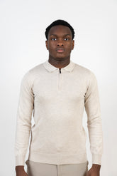 Premium Longsleeve Zip Polo "Lorenzo" Beige Melange