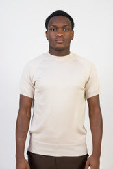 Turtle Neck Knit T-Shirt Beige