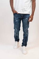 Slim Fit Stretch Jeans Splashed "Napoli" Dark Blue