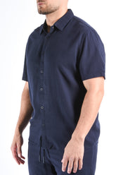 Premium Linnen Short Sleeve Shirt Navy Blue