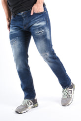 Slim Fit Stretch Jeans “Marcel” Blue Washed / Distressed