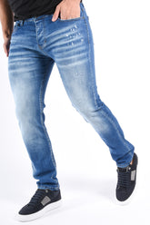Slim Fit Stretch Jeans “Marcel” Light Blue Washed / Distressed
