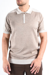 Zip Knit Short Sleeve Polo “Gelian” Taupe / Beige