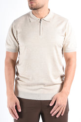 Zip Knit Short Sleeve Polo “Mani” Beige Melange