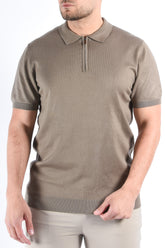 Zip Knit Short Sleeve Polo “Mani” Khaki Green