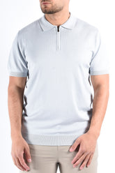 Zip Knit Short Sleeve Polo “Mani” Light Blue