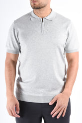 Zip Knit Short Sleeve Polo “Mani” Light Grey Melange